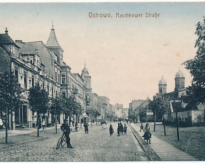 Ostrów Ostrowo Ulica synagoga 1915r