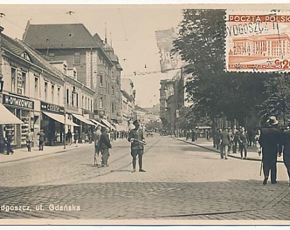 Bydgoszcz ul. Gdańska policjant sklepy szyldy 1937r