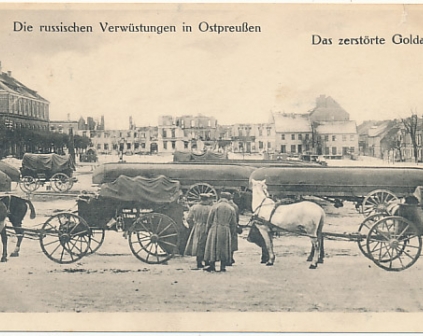 Gołdap Rynek wojsko ciekawy transport 1915r